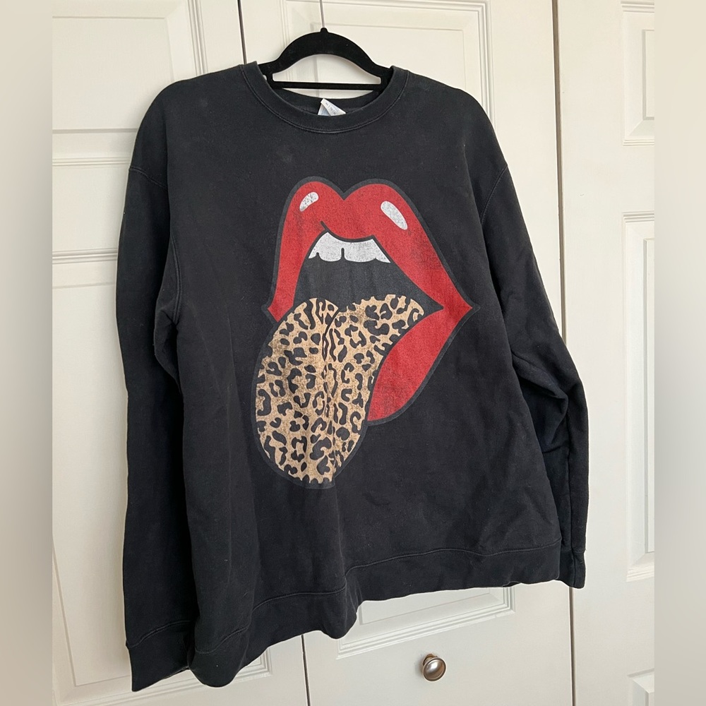 Rolling Stones Tongue and Leopard Print Crewneck Sweatshirt Size XL